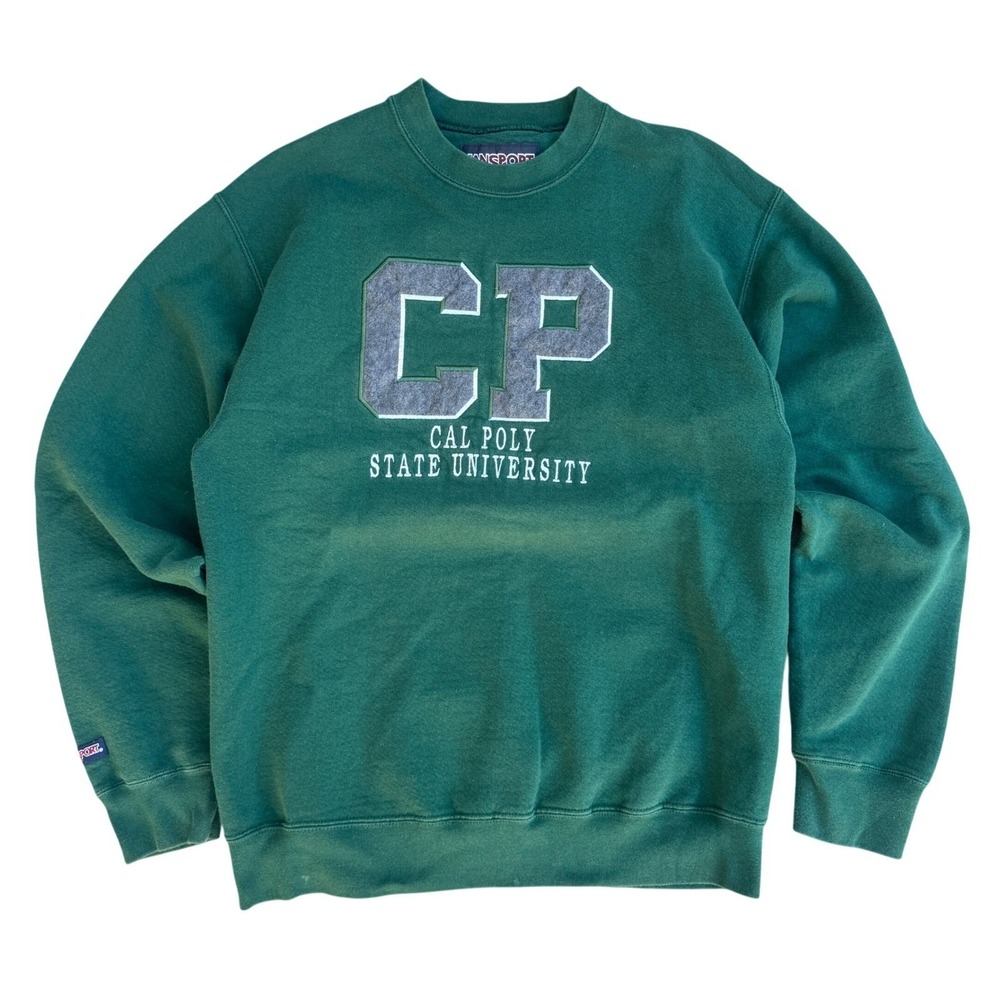 80s Jansport Green Cal‎ Poly State University CP Crewneck Sweatshirt Mens Medium